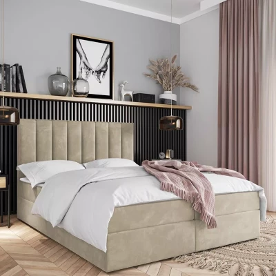 Kontinentální postel 140x200 MAHERA s úložným prostorem - světle béžová