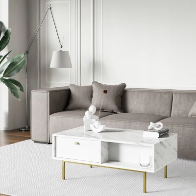 Konferenční stolek SHELDON - bílý mramor