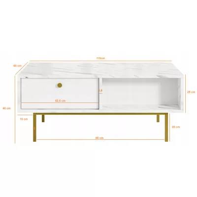 Konferenční stolek SHELDON - bílý mramor