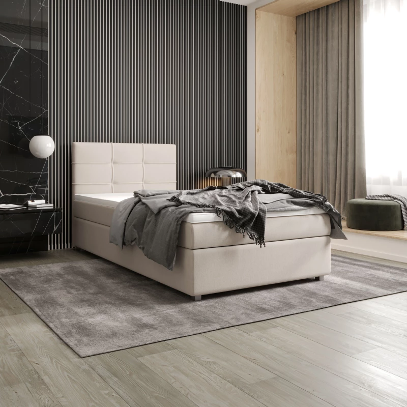 Jednolůžková postel 90x200 STIG 7 s úložným prostorem - béžová