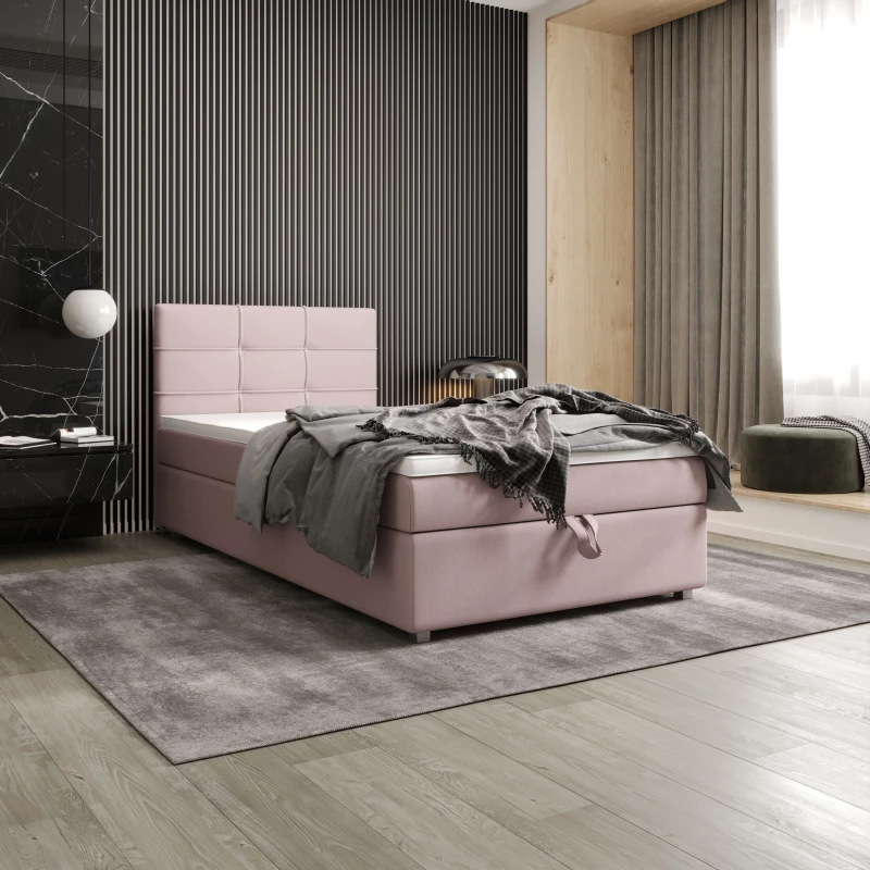 Jednolůžková postel 100x200 STIG COMFORT 7 s úložným prostorem - růžová