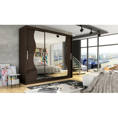 Prostorná šatní skříň se zrcadlem Amálie - šířka 250 cm, čoko