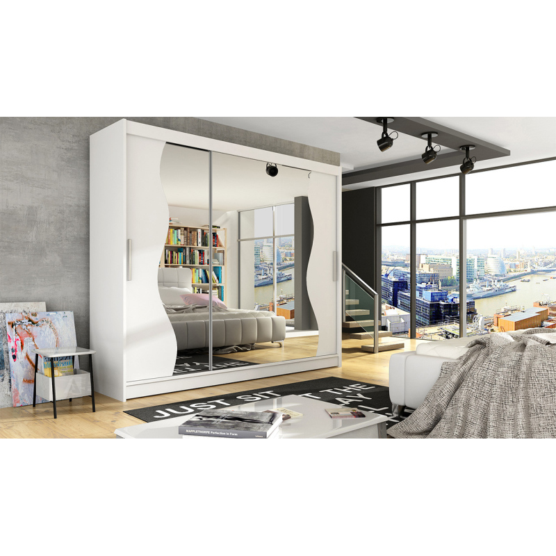 Prostorná šatní skříň se zrcadlem Amálie - šířka 250 cm, bílá