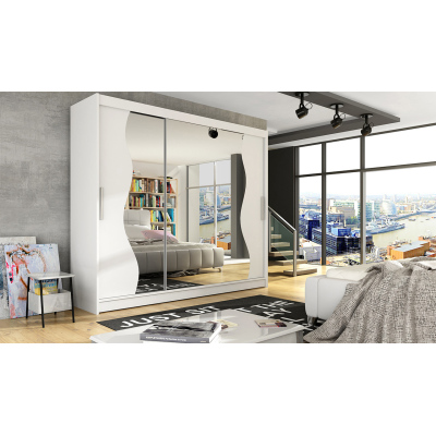 Prostorná šatní skříň se zrcadlem Amálie - šířka 250 cm, bílá