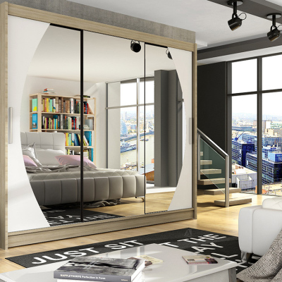 Prostorná šatní skříň se zrcadlem Jumbo - šířka 250 cm, sonoma/bílá