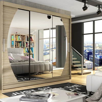 Prostorná šatní skříň se zrcadlem Jumbo - šířka 250 cm, sonoma