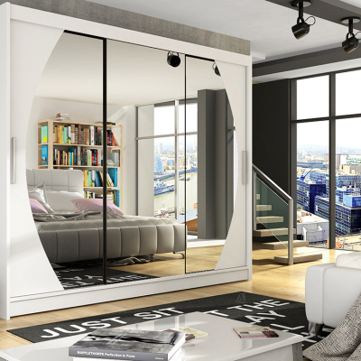 Prostorná šatní skříň se zrcadlem Jumbo - šířka 250 cm, bílá