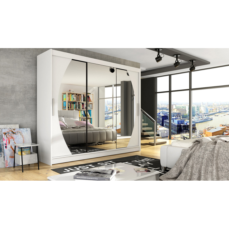 Prostorná šatní skříň se zrcadlem Jumbo - šířka 250 cm, bílá