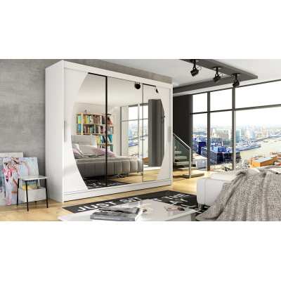 Prostorná šatní skříň se zrcadlem Jumbo - šířka 250 cm, bílá