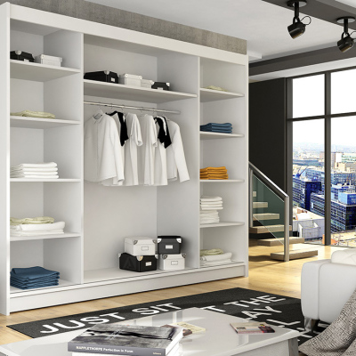 Prostorná šatní skříň se zrcadlem Jumbo - šířka 250 cm, bílá