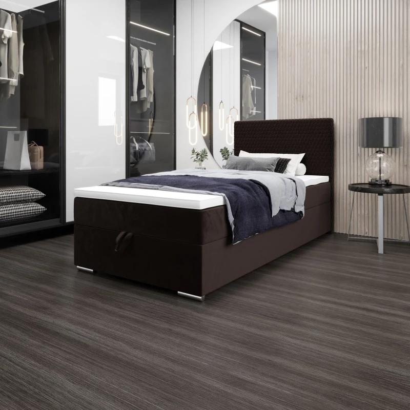 Jednolůžková čalouněná postel 100x200 HENIO COMFORT 1 - tmavě hnědá