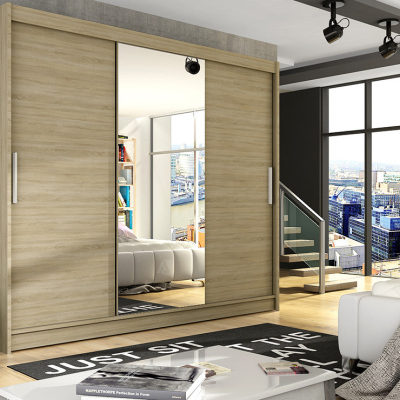 Prostorná šatní skříň se zrcadlem Asta - šířka 250 cm, sonoma