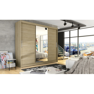 Prostorná šatní skříň se zrcadlem Asta - šířka 250 cm, sonoma