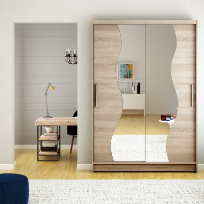 Šatní skříň se zrcadlem Kofi - šířka 120 cm, lanýž