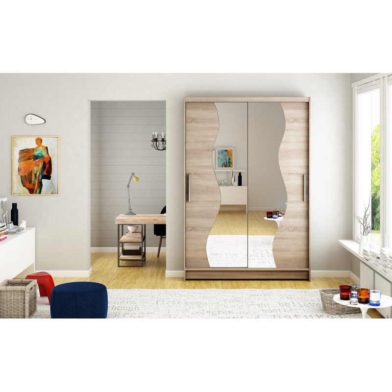 Šatní skříň se zrcadlem Kofi - šířka 120 cm, lanýž