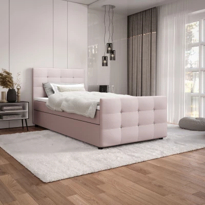 Jednolůžková postel 100x200 KAUR s úložným prostorem - světle růžová