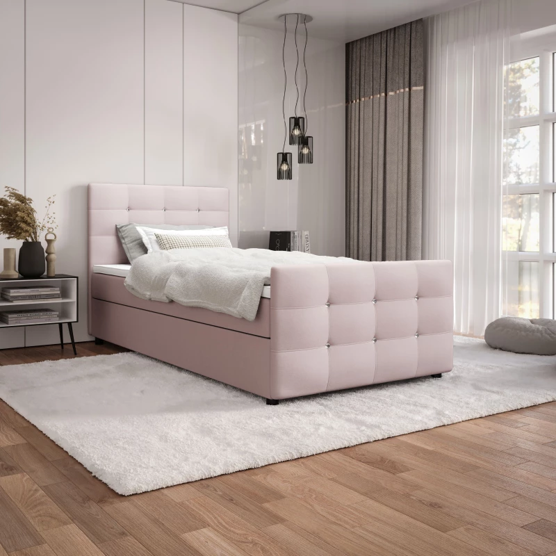 Jednolůžková postel 100x200 KAUR s úložným prostorem - světle růžová