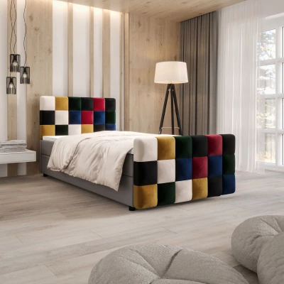 Boxspringová postel 100x200 SAVA PLUS 1 - šedá / červená