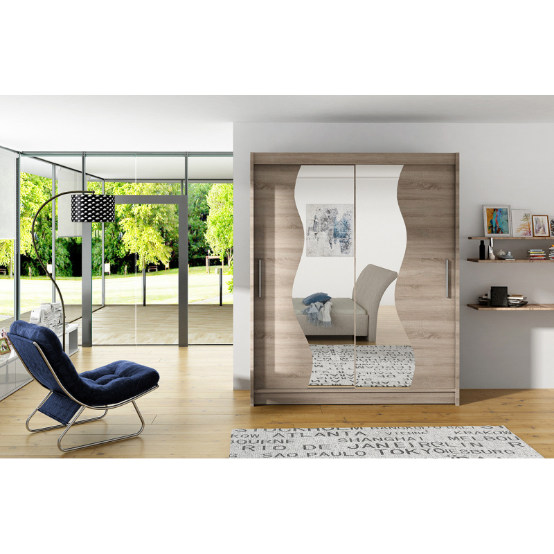 Prostorná šatní skříň se zrcadlem Solar - šířka 150 cm, lanýž