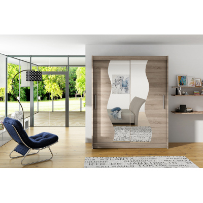 Prostorná šatní skříň se zrcadlem Solar - šířka 150 cm, lanýž