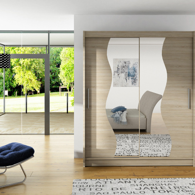 Prostorná šatní skříň se zrcadlem Solar - šířka 150 cm, sonoma