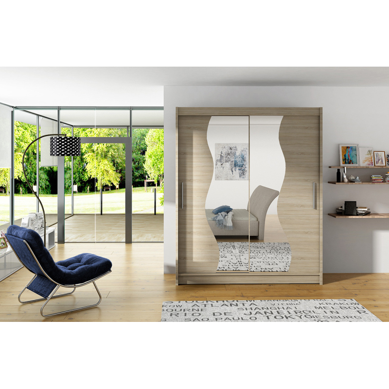 Prostorná šatní skříň se zrcadlem Solar - šířka 150 cm, sonoma