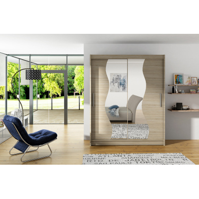 Prostorná šatní skříň se zrcadlem Solar - šířka 150 cm, sonoma