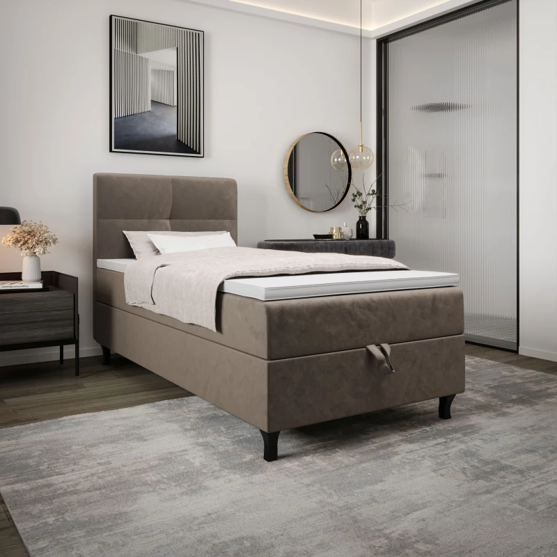Boxspringová postel 100x200 DORINA COMFORT 1 s úložným prostorem - světle hnědá