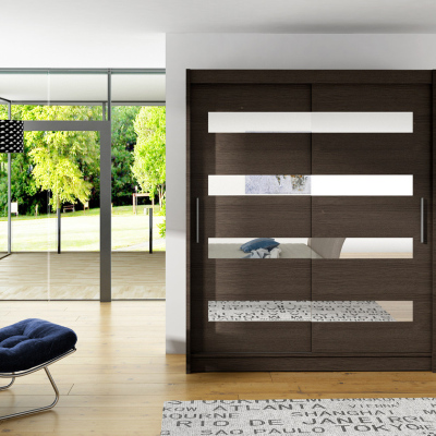 Prostorná šatní skříň se zrcadlem Doris - šířka 150 cm, čoko