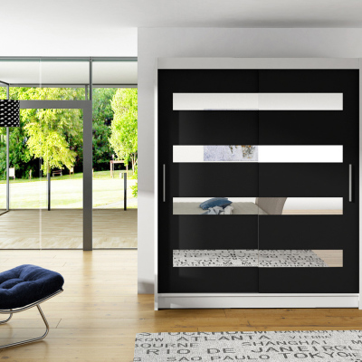Prostorná šatní skříň se zrcadlem Doris - šířka 150 cm, bílá/černá