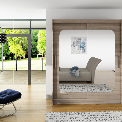 Prostorná šatní skříň se zrcadlem Eva - šířka 150 cm, lanýž