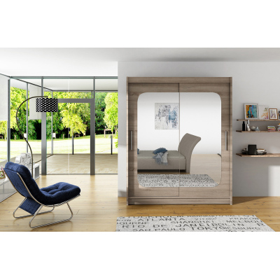 Prostorná šatní skříň se zrcadlem Eva - šířka 150 cm, lanýž