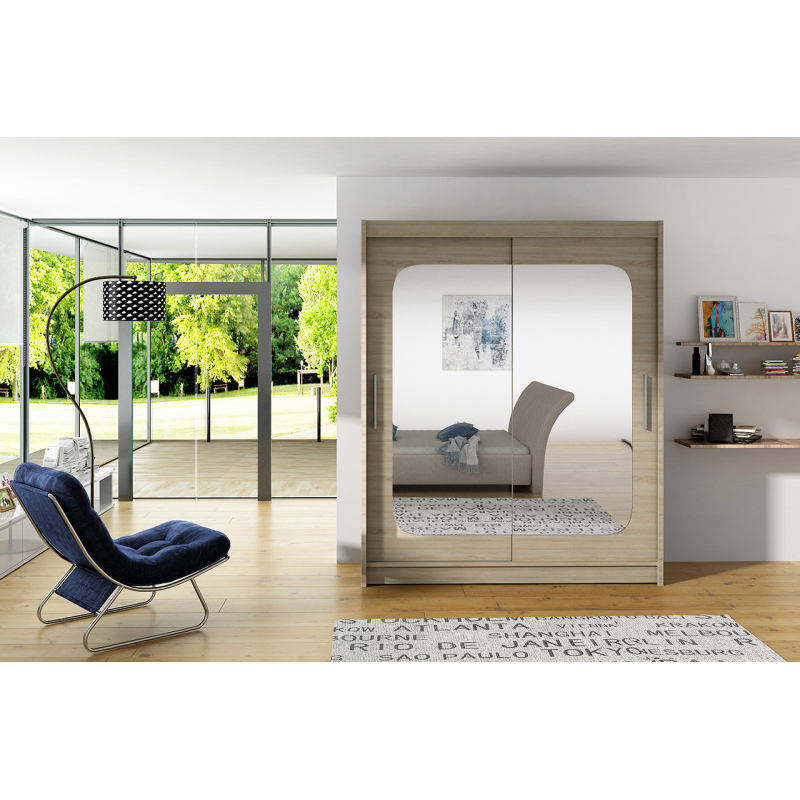 Prostorná šatní skříň se zrcadlem Eva - šířka 150 cm, sonoma