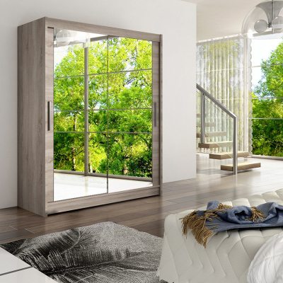 Prostorná šatní skříň se zrcadlem Aneta - šířka 150 cm, lanýž