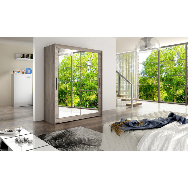 Prostorná šatní skříň se zrcadlem Aneta - šířka 150 cm, lanýž