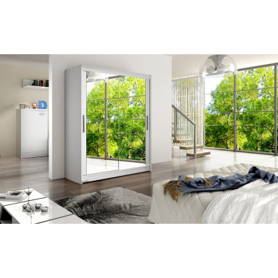 Prostorná šatní skříň se zrcadlem Aneta - šířka 150 cm, bílá