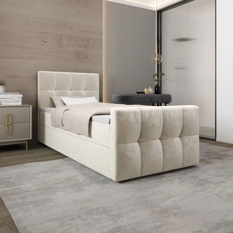 Jednolůžková boxspringová postel 100x200 ELIONE COMFORT 1 - béžová