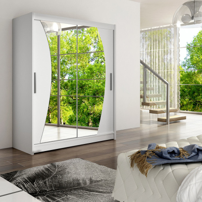 Prostorná šatní skříň se zrcadlem Oliver - šířka 150 cm, bílá