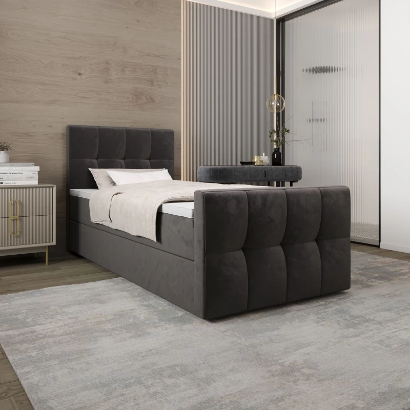Jednolůžková boxspringová postel 100x200 ELIONE COMFORT 1 - tmavě hnědá