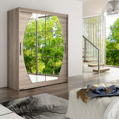 Prostorná šatní skříň se zrcadlem Olaf - šířka 150 cm, lanýž