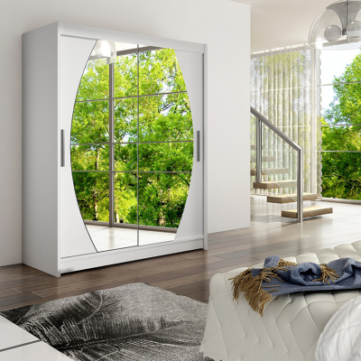Prostorná šatní skříň se zrcadlem Olaf - šířka 150 cm, bílá