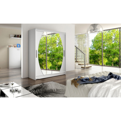 Prostorná šatní skříň se zrcadlem Olaf - šířka 150 cm, bílá