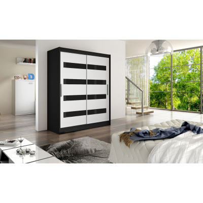 Moderní prostorná šatní skříň Pablo - šířka 150 cm, černá/bílá