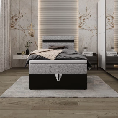 Boxspringová postel 100x200 SISI 1 s úložným prostorem - černá / světle šedá