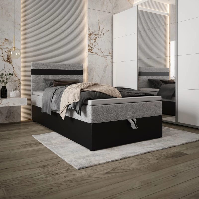 Boxspringová postel 100x200 SISI 1 s úložným prostorem - černá / světle šedá