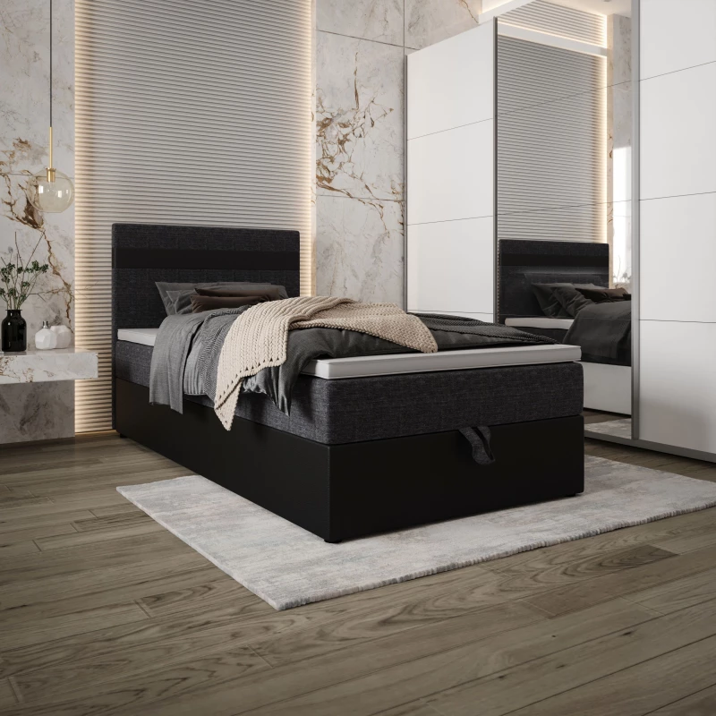 Boxspringová postel 100x200 SISI 1 s úložným prostorem - černá / tmavě šedá