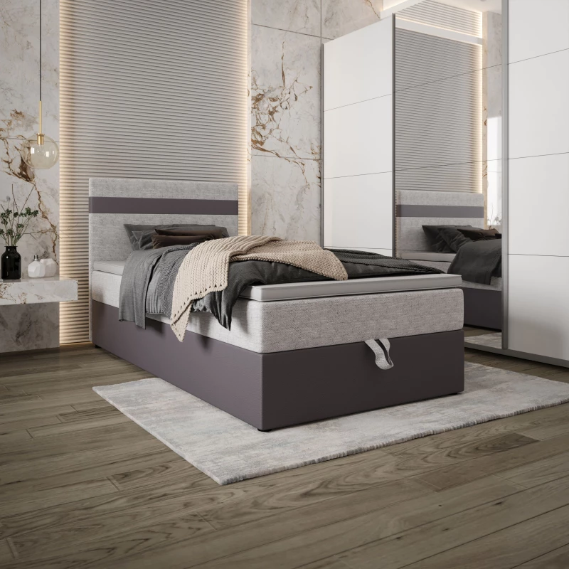 Boxspringová postel 100x200 SISI 1 s úložným prostorem - tmavě šedá / světle šedá