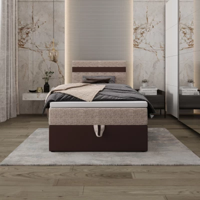 Boxspringová postel 90x200 SISI COMFORT 1 s úložným prostorem - tmavě hnědá / béžová