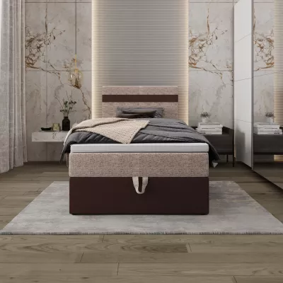 Boxspringová postel 90x200 SISI COMFORT 1 s úložným prostorem - tmavě hnědá / béžová