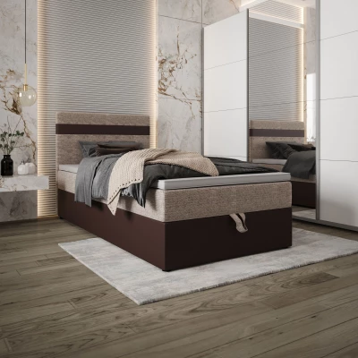 Boxspringová postel 90x200 SISI COMFORT 1 s úložným prostorem - tmavě hnědá / béžová